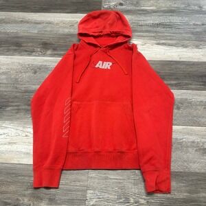 Nike Air Red Gray Mens S Big Swoosh Spellout Cotton‎ Pullover Hoodie Gym Lounge